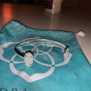Kendra Scott silver bracelet with white druzy